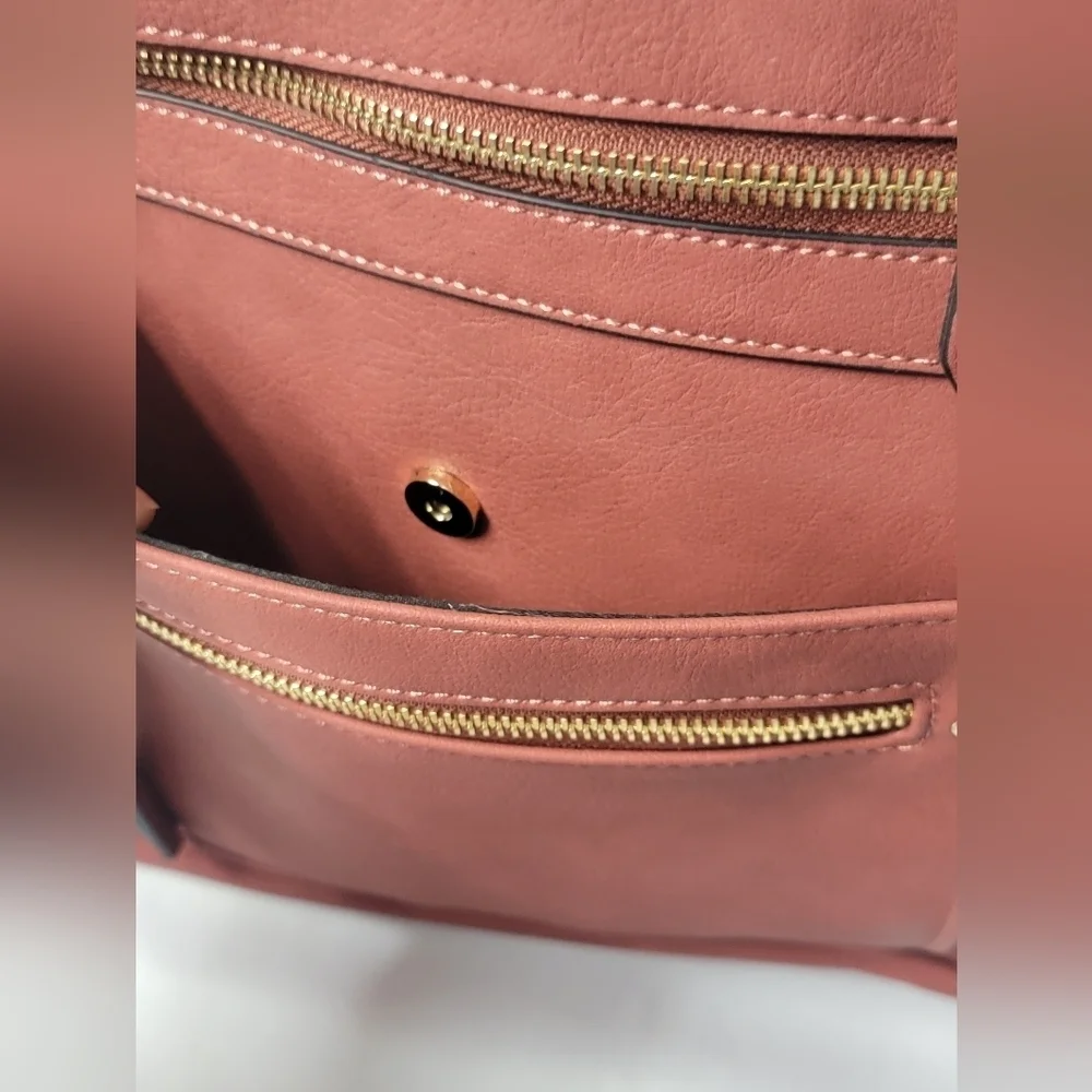 Juniper & Joy Logan Satchel Faux Leather Miltiple Pockets